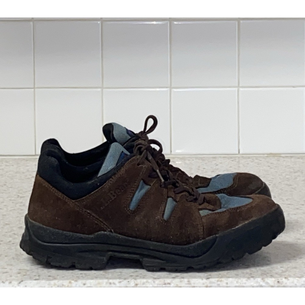L.L. Bean Men's 10 W Hiking Walking Shoes‎ Brown Upper Leather /Blue Nylon